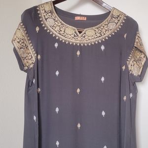 Designer gray crepe silk tunic/kurti exquisitely embroidered size M/L .